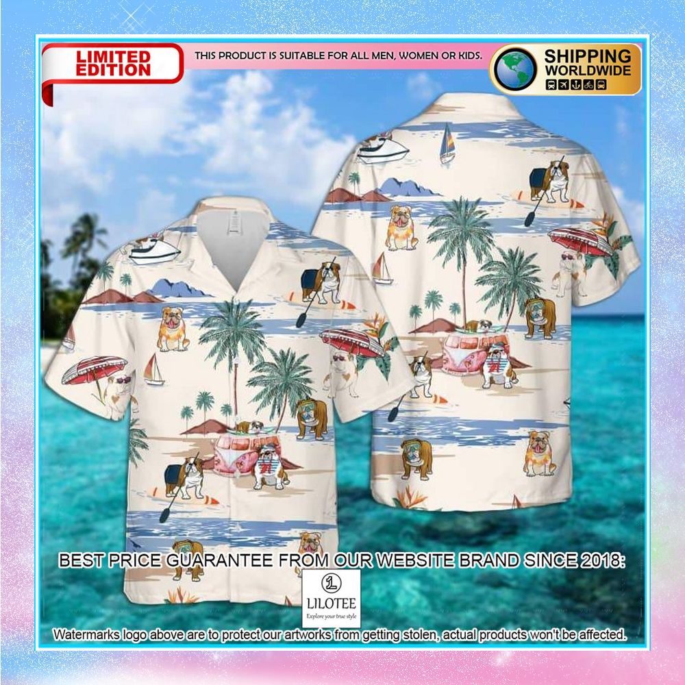 english bulldog beach hawaiian shirt 1 697