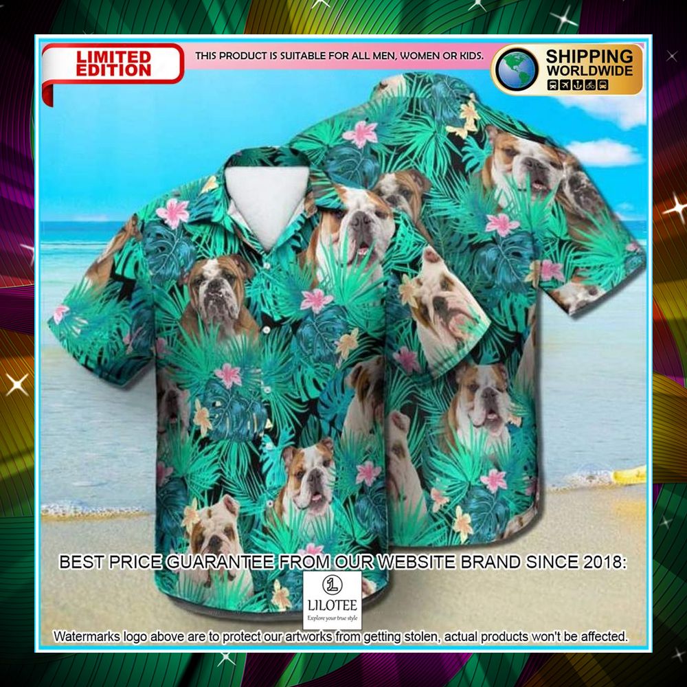 english bulldog summer leaves hawaiian shirt 1 576