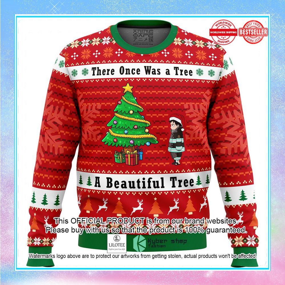 fire force a beautiful tree ugly christmas sweater 1 362