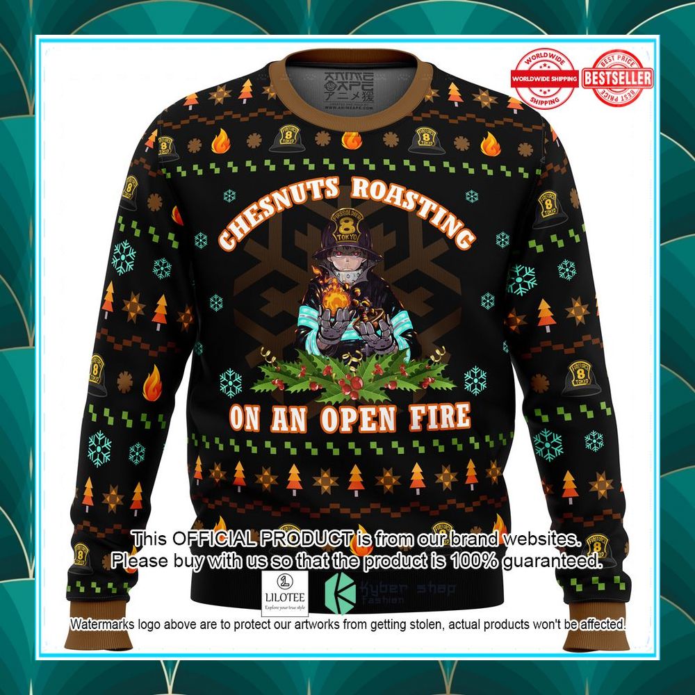 fire force chesnuts roasting ugly christmas sweater 1 349