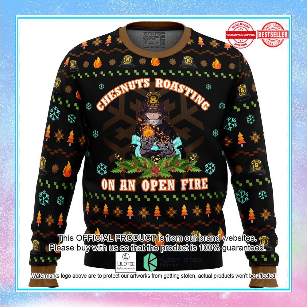 fire force chesnuts roasting ugly christmas sweater 1 765