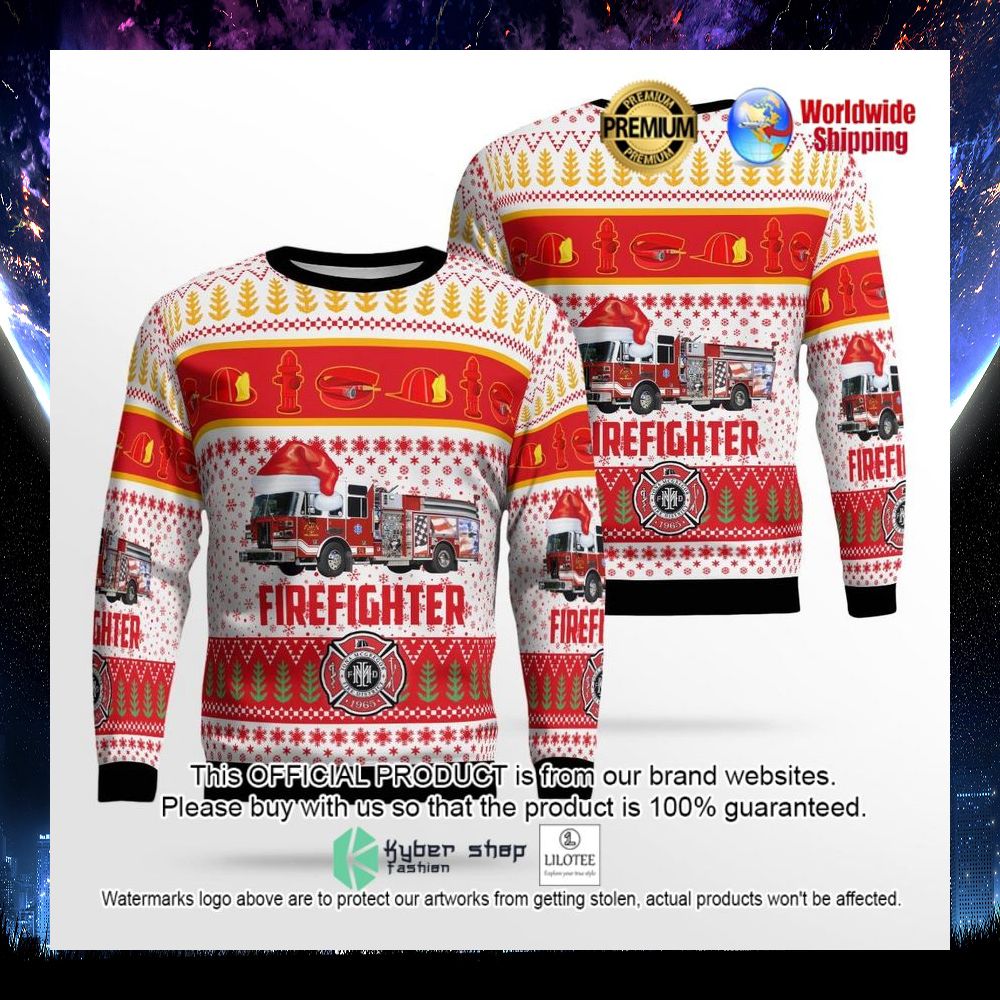 fire protection rescue service district santa hat ugly sweater 1 572