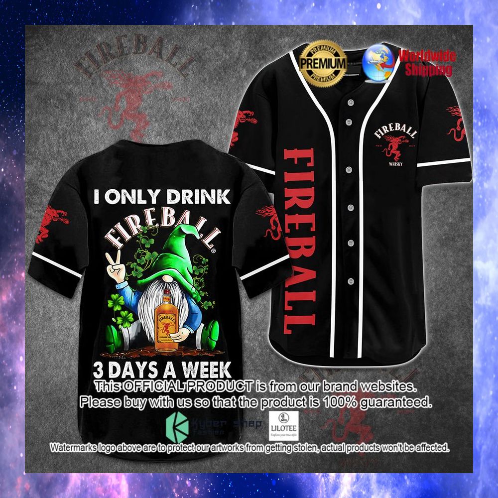 fireball gnomie i only drinks 3 days a weed baseball jersey 1 10