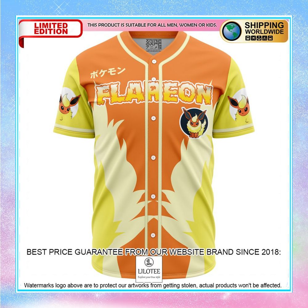 flareon eeveelution pokemon baseball jersey 1 780