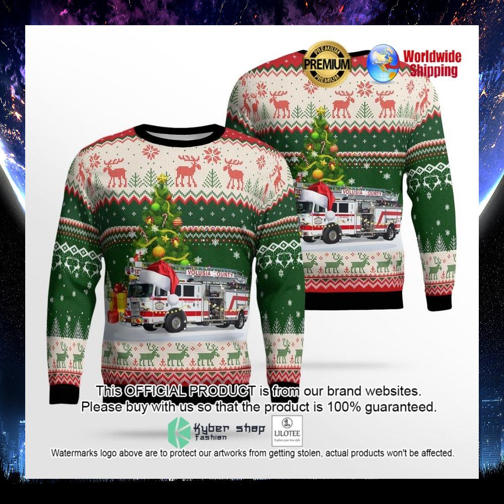 florida volusia county fire department santa hat ugly sweater 1 81