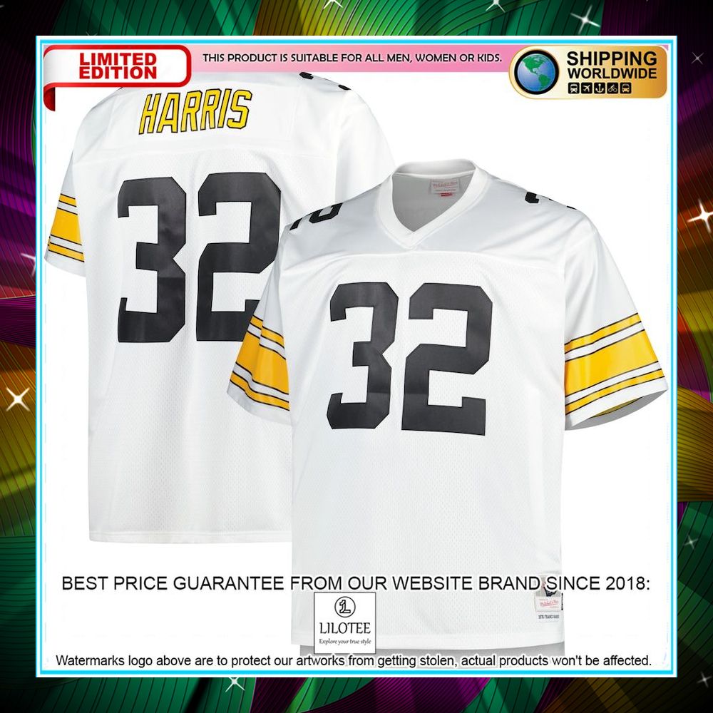 franco harris pittsburgh steelers mitchell ness big tall 1976 retired player replica white football jersey 1 113