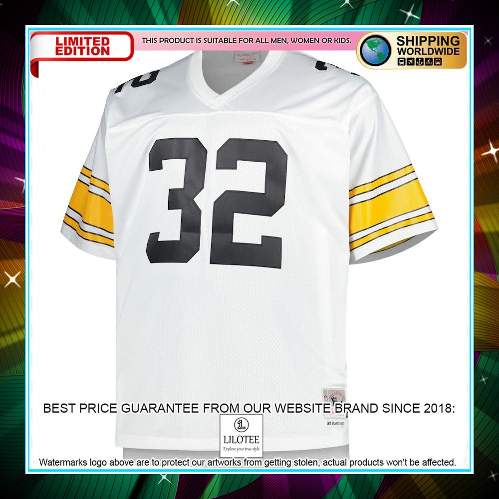 franco harris pittsburgh steelers mitchell ness big tall 1976 retired player replica white football jersey 2 337