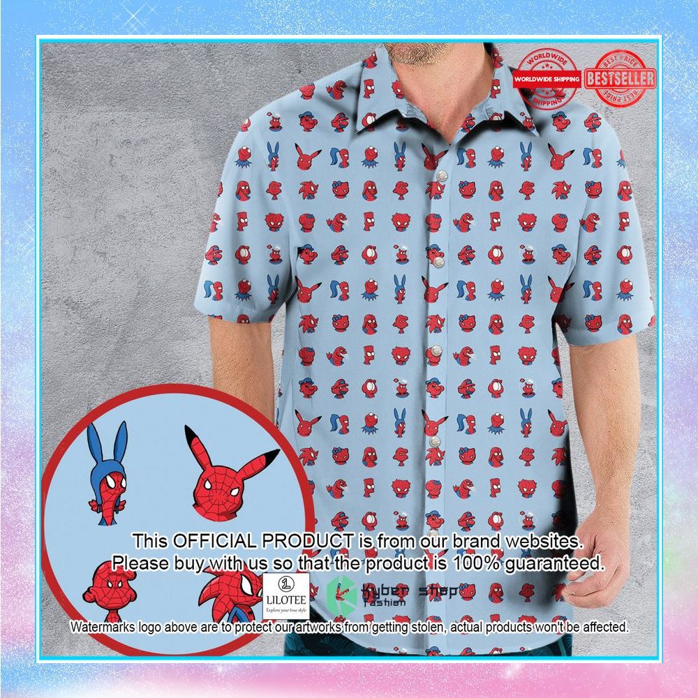 funny spider man characters pattern hawaiian shirt 1 547