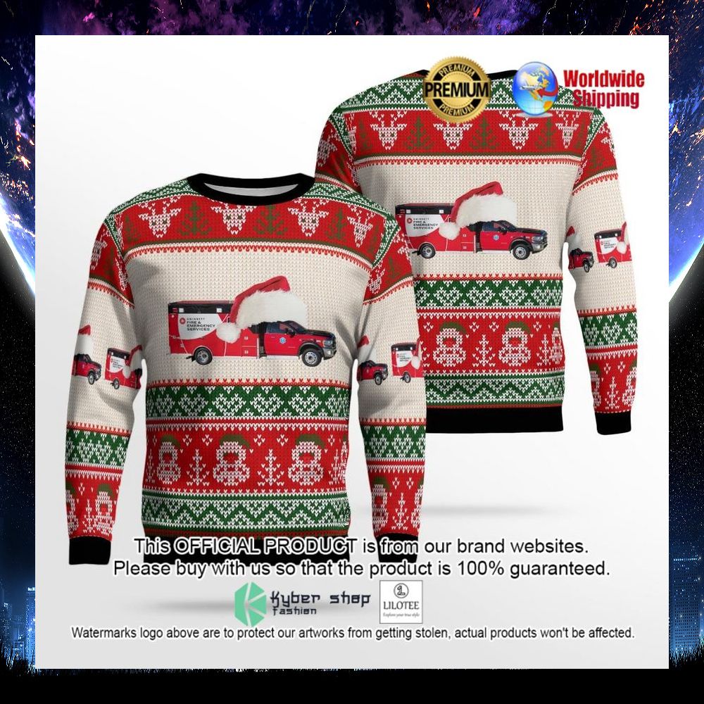 georgia gwinnett county fire emergency services santa hat ugly sweater 1 849