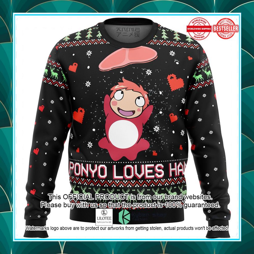 ghibli ponyo loves ham ugly christmas sweater 1 620