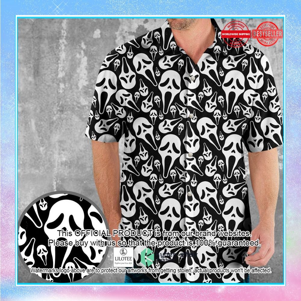 ghostface horror movie pattern halloween hawaiian shirt 1 921
