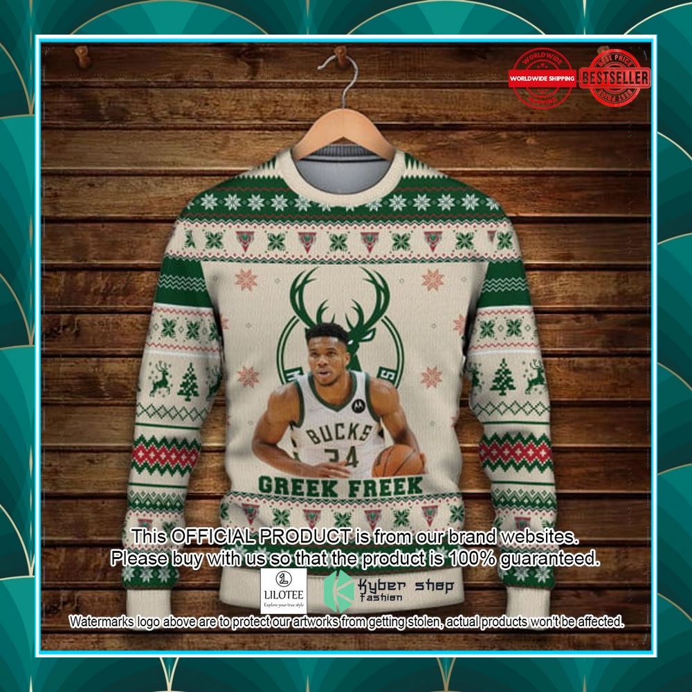 giannis antetokounmpo milwaukee bucks christmas pattern christmas sweater 2 993