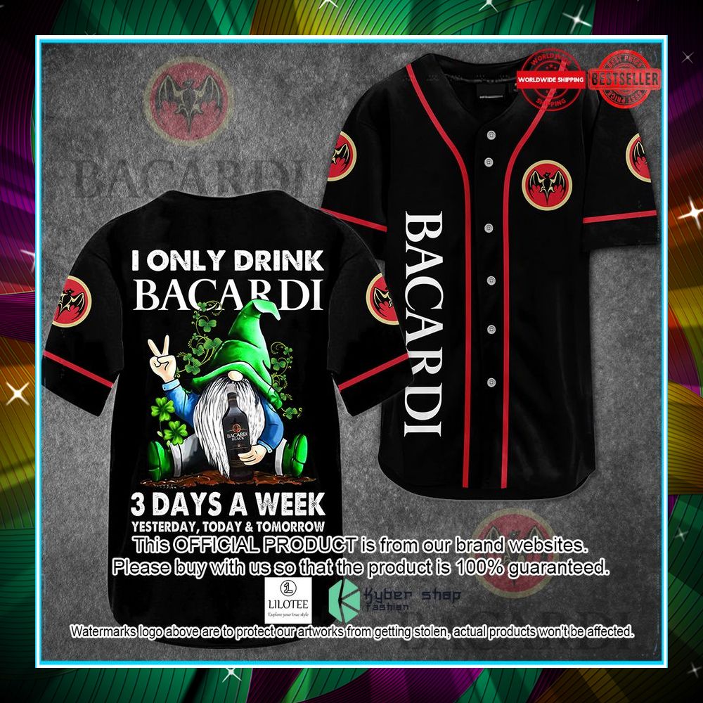gnome i only drink bacardi 3 days a week baseball jersey 1 67