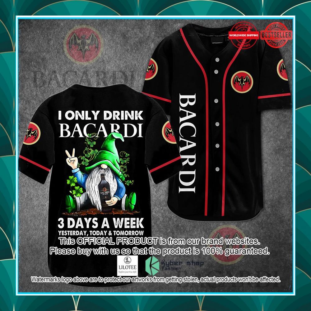gnome i only drink bacardi 3 days a week baseball jersey 1 917