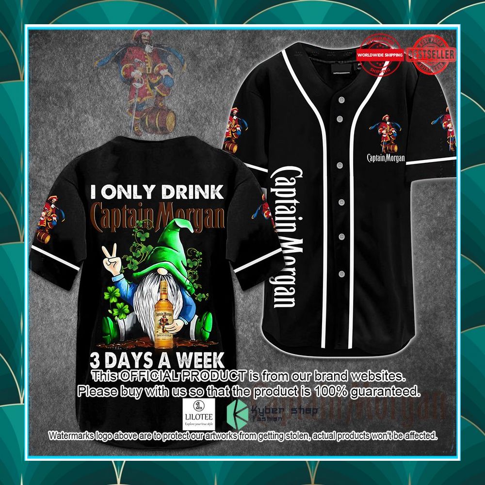 gnome i only drink captain morgan 3 days a week baseball jersey 1 552