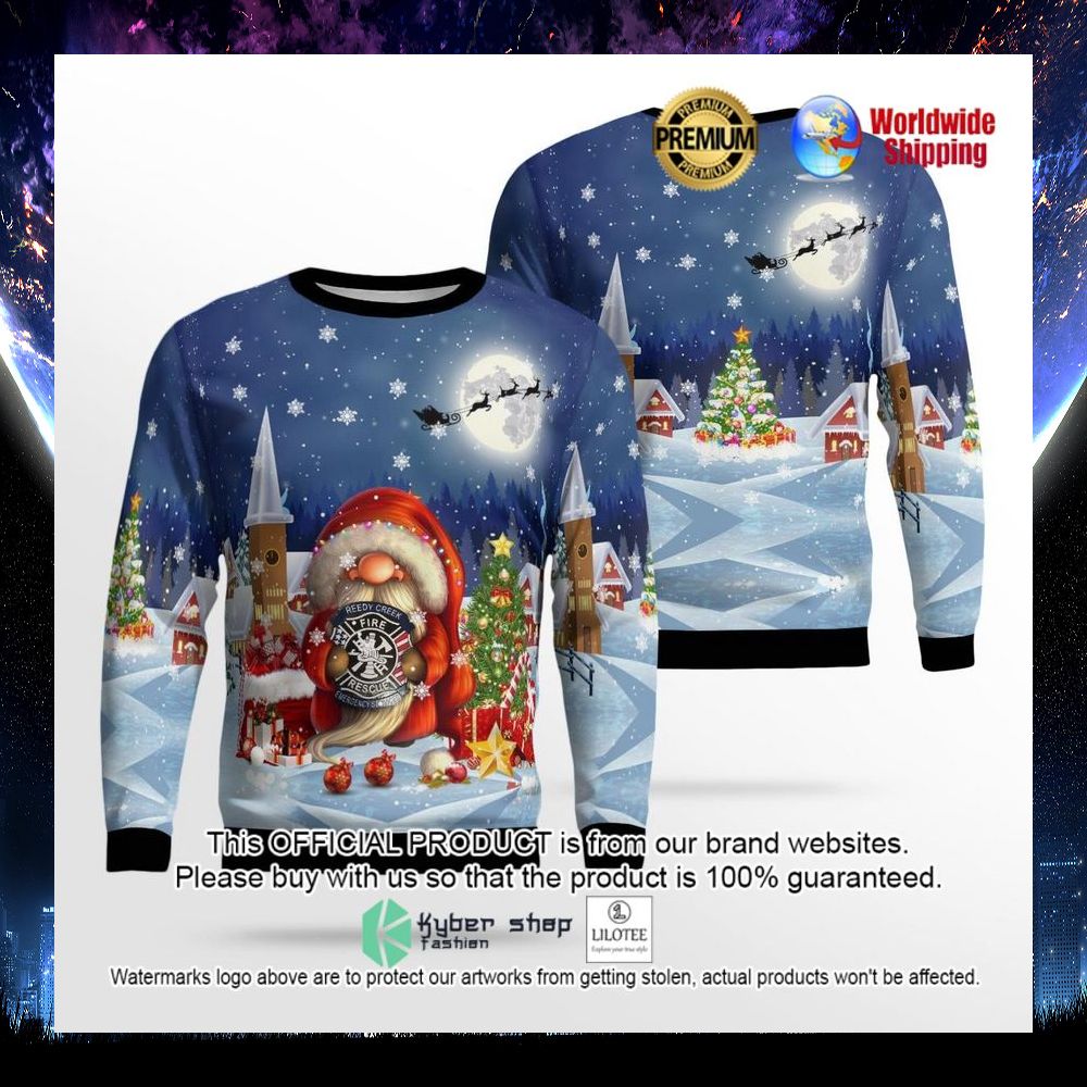 gnomies reedy creek fire and rescue department emergency medical services santa hat ugly sweater 1 331