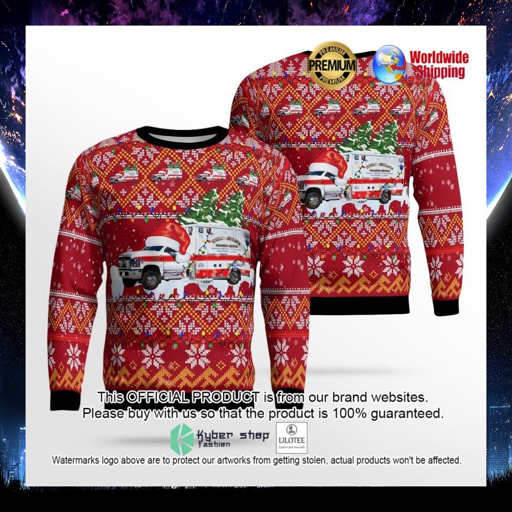 goshen massachusetts highland ambulance ems santa hat ugly sweater 1 747