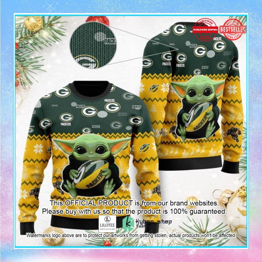 green bay packers baby yoda christmas sweater 1 736