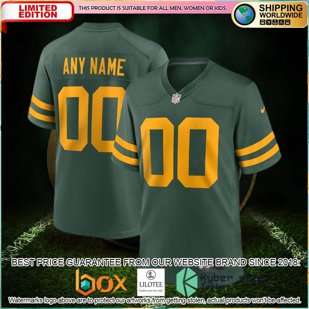 green bay packers nike alternate custom green football jersey 1 61
