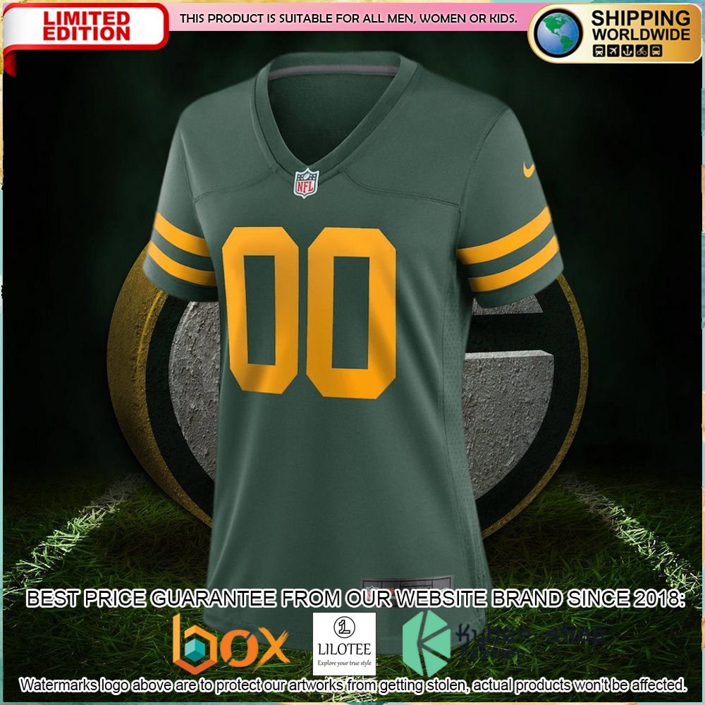 green bay packers nike womens alternate custom green football jersey 2 814
