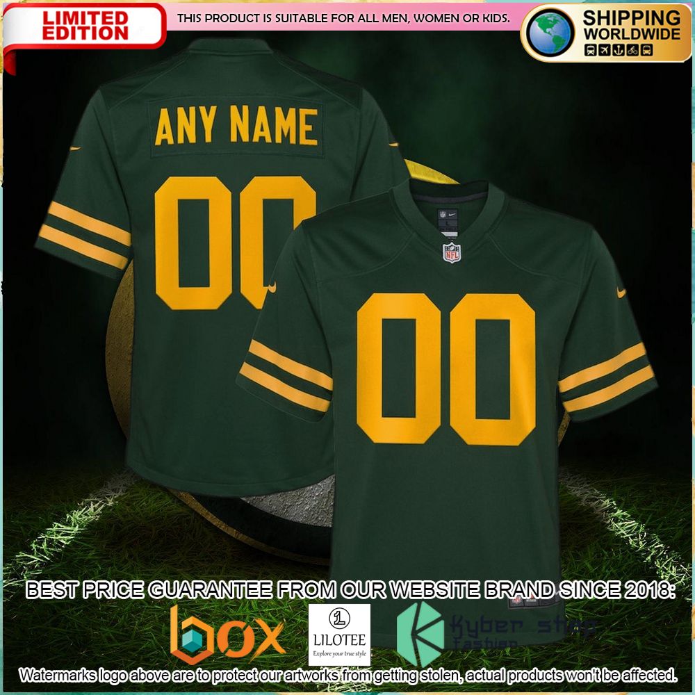 green bay packers nike youth alternate custom green football jersey 1 493