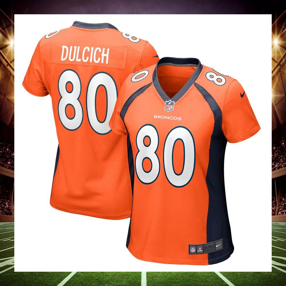 greg dulcich denver broncos orange football jersey 1 224