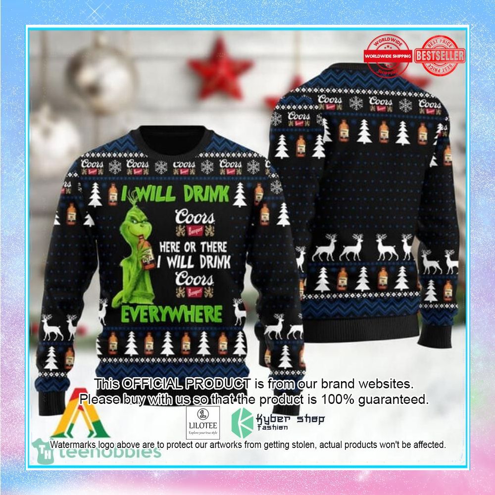 grinch i will drink coors banquet everywhere christmas sweater 1 576