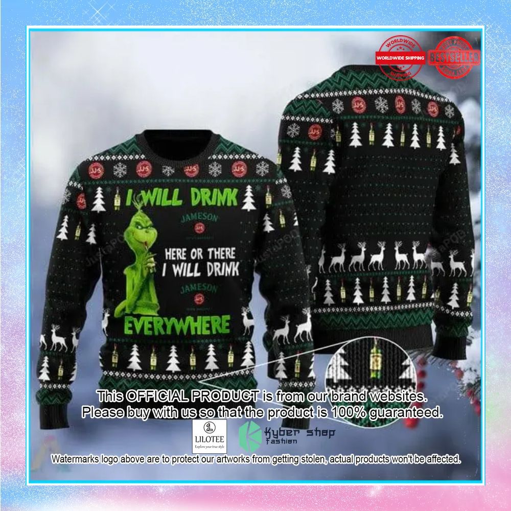 grinch i will drink jameson everywhere christmas sweater 1 443