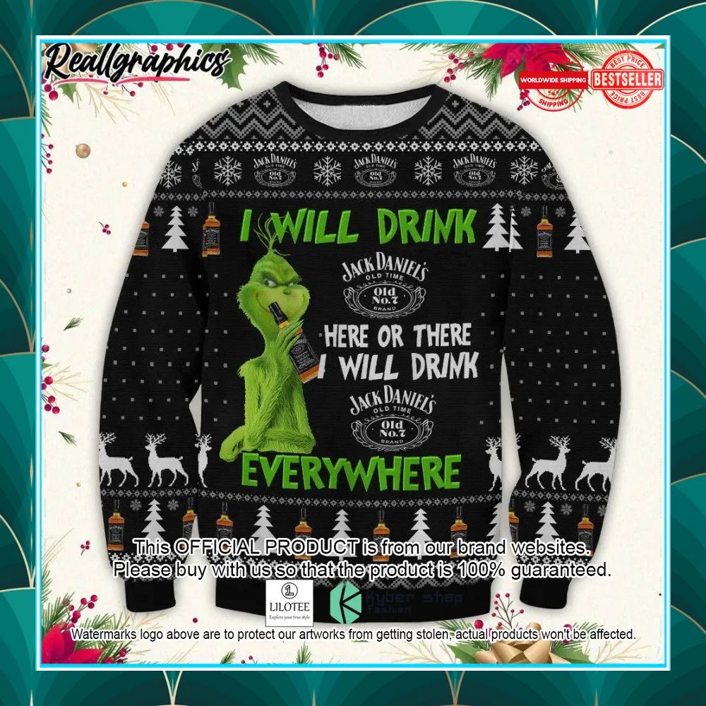 grinch jack daniels ugly christmas sweater 1 149