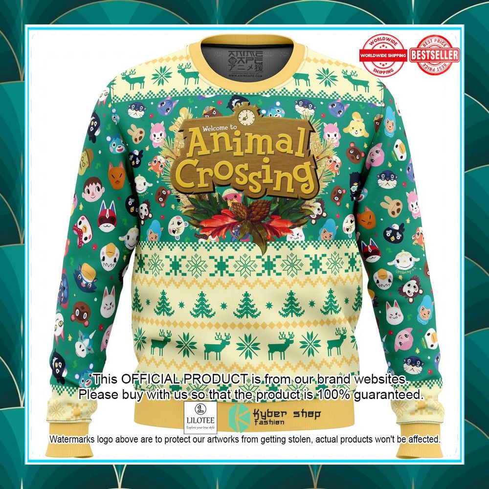 happy animal villagers animal crossing ugly christmas sweater 1 607