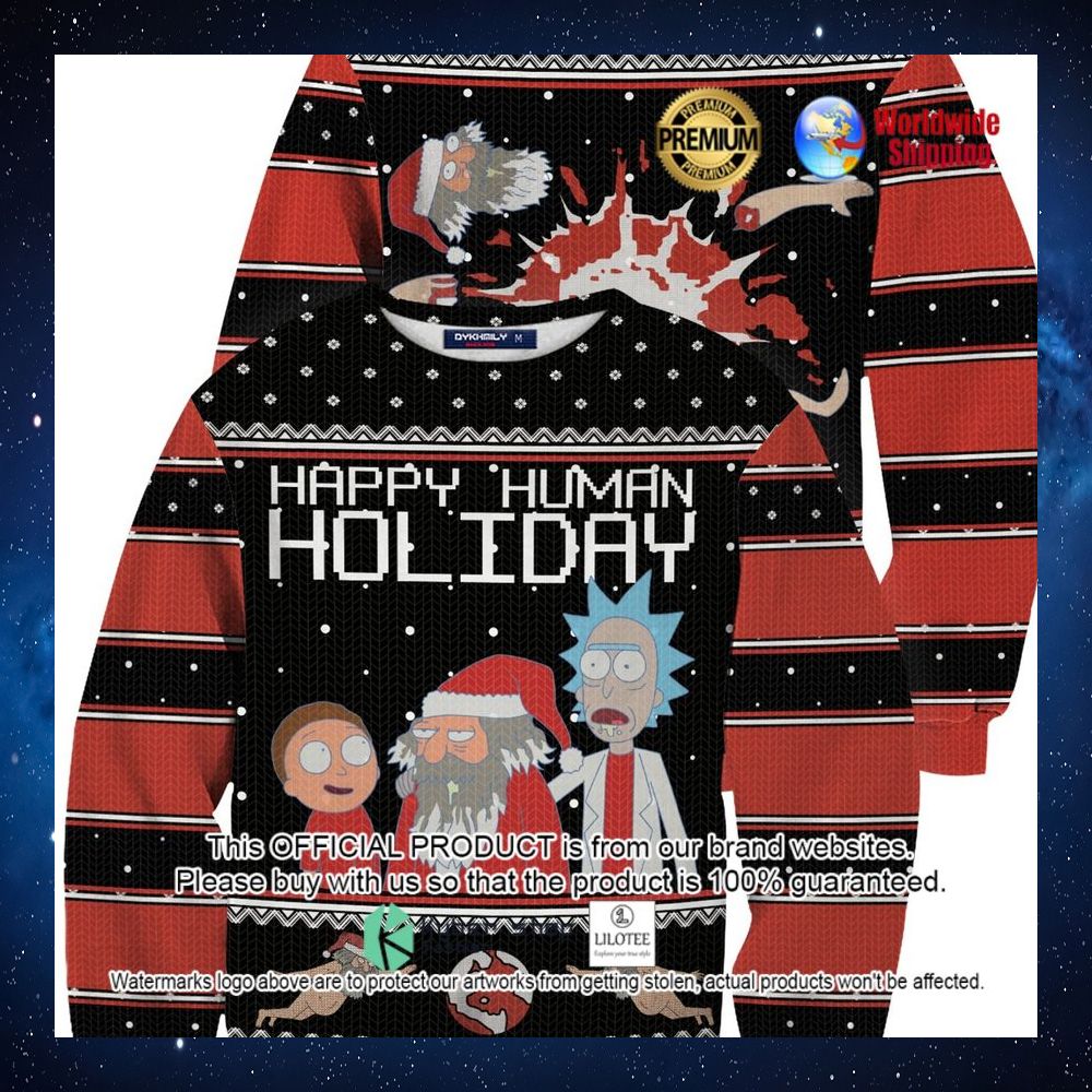 happy human holiday rick and morty christmas sweater 1 119