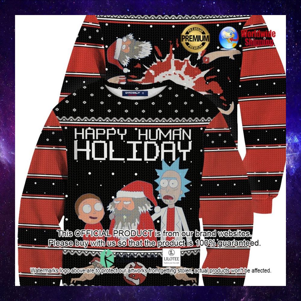 happy human holiday rick and morty christmas sweater 1 850