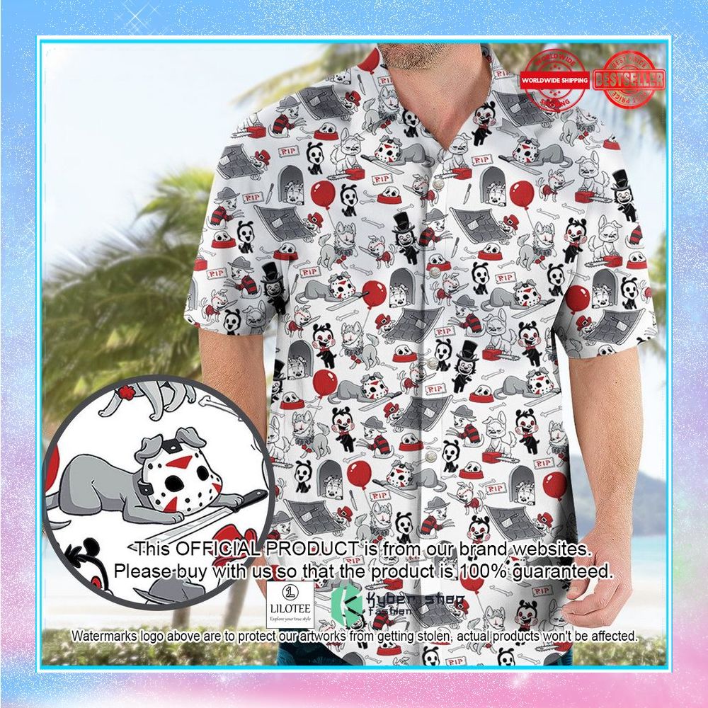 horror characters dog pattern hawaiian shirt 1 952