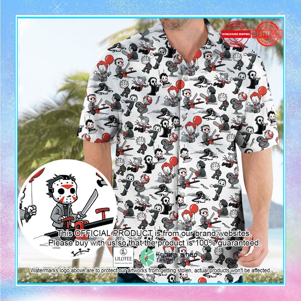 horror kid characters pattern hawaiian shirt 1 824
