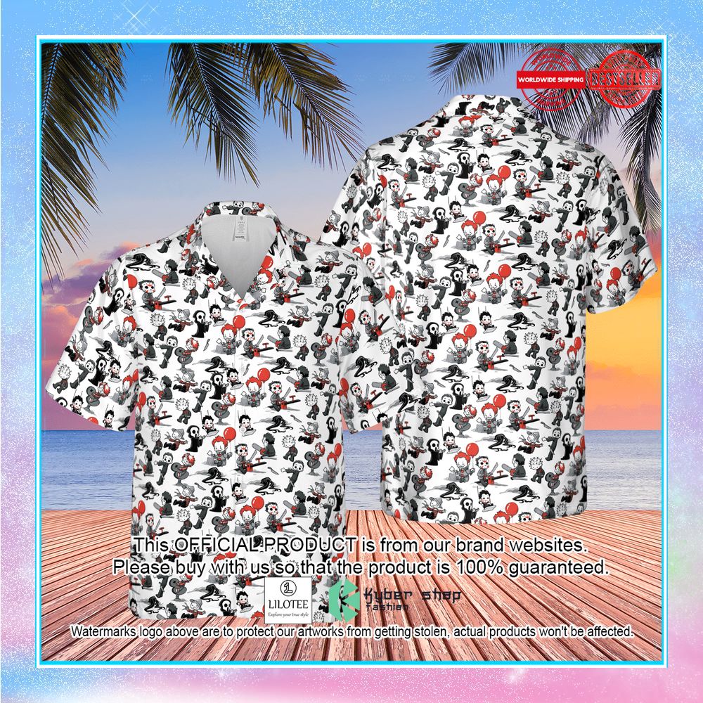 horror kid characters pattern hawaiian shirt 2 602