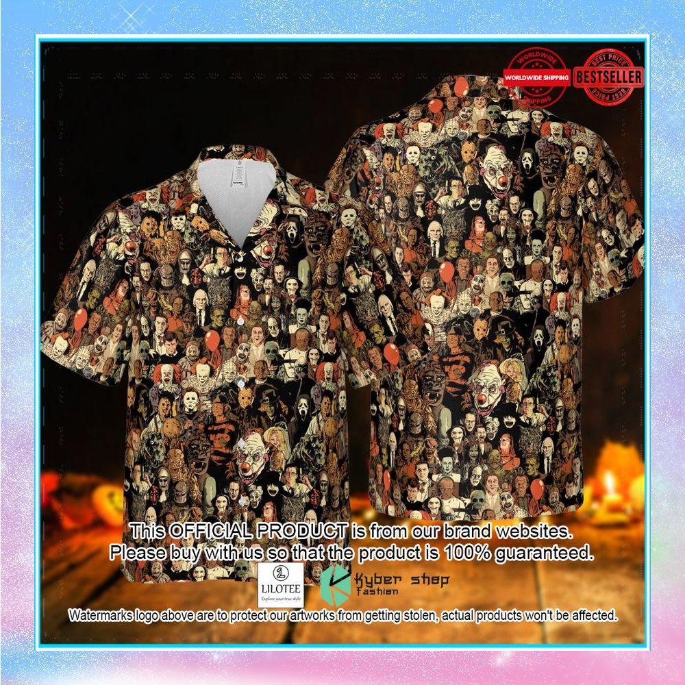 horror movie characters halloween pattern hawaiian shirt 2 473