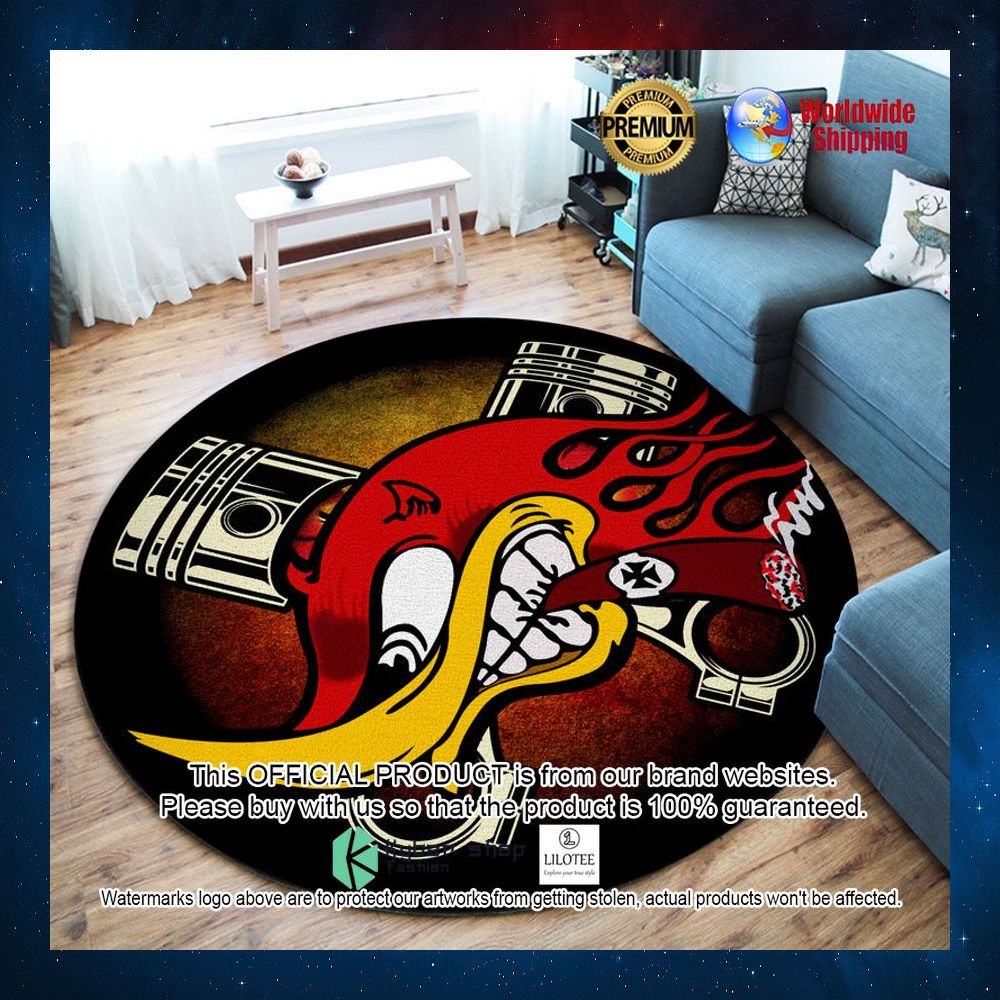 hot rod mr horsepower devil garage round floor mats custom rug 2 734