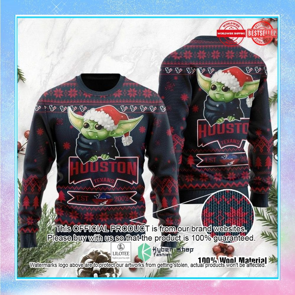 houston texans baby yoda grogu holiday party christmas sweater 1 805