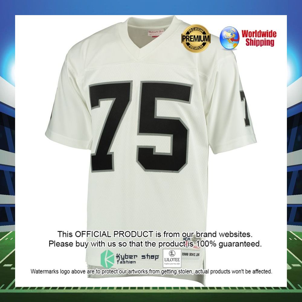 howie long las vegas raiders mitchell ness retired player legacy replica white football jersey 2 699