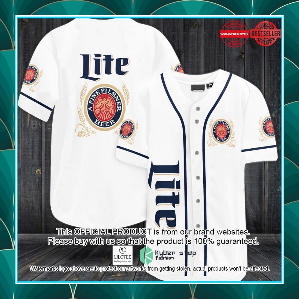 miller lite beer white baseball jersey 1 268