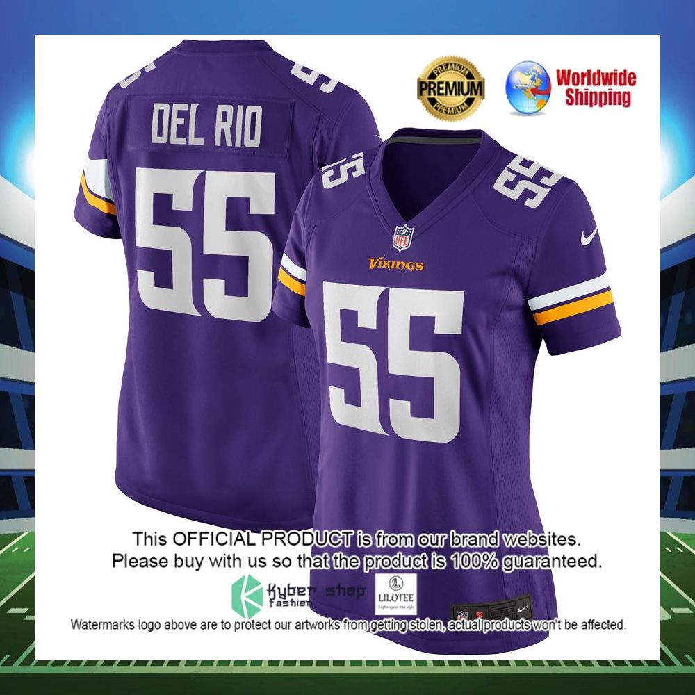 jack del rio minnesota vikings nike womens game retired player purple football jersey 1 942