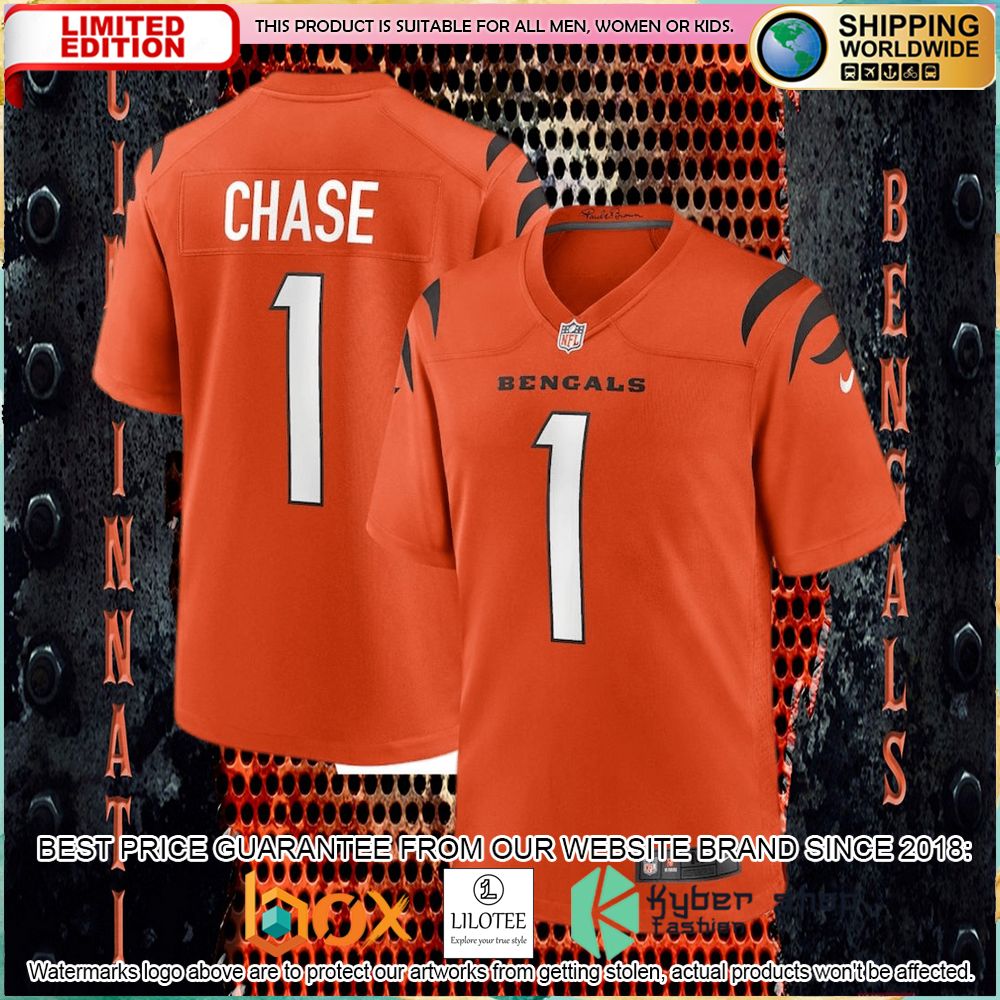jamarr chase cincinnati bengals nike alternate orange football jersey 1 349
