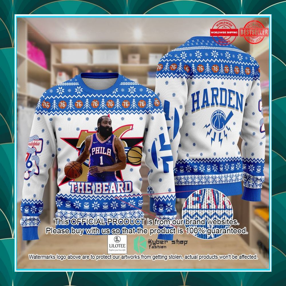 jame harden philadelphia 76ers nba basketball thunder christmas sweater 1 496