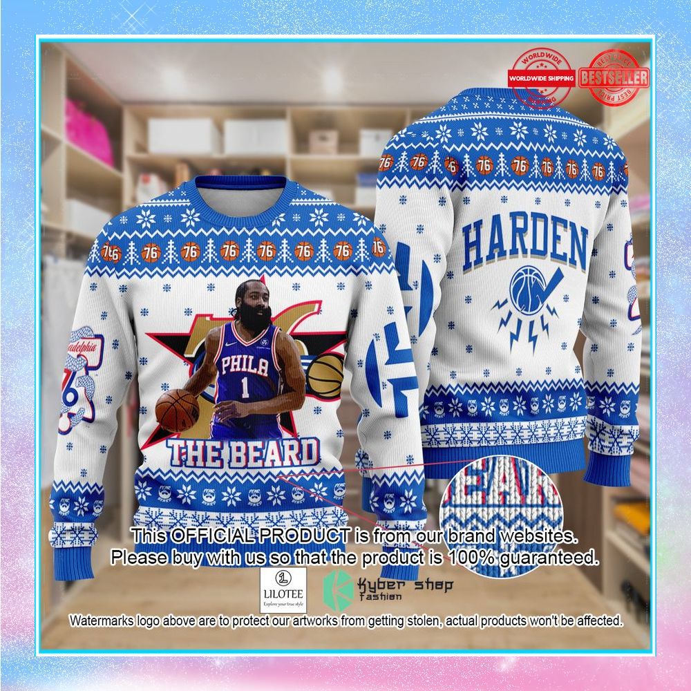jame harden philadelphia 76ers nba basketball thunder christmas sweater 1 771