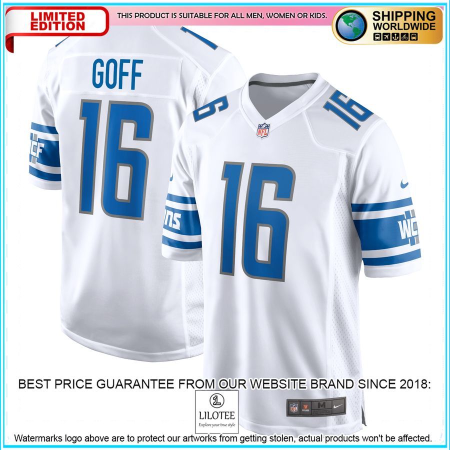 jared goff detroit lions team white football jersey 1 30