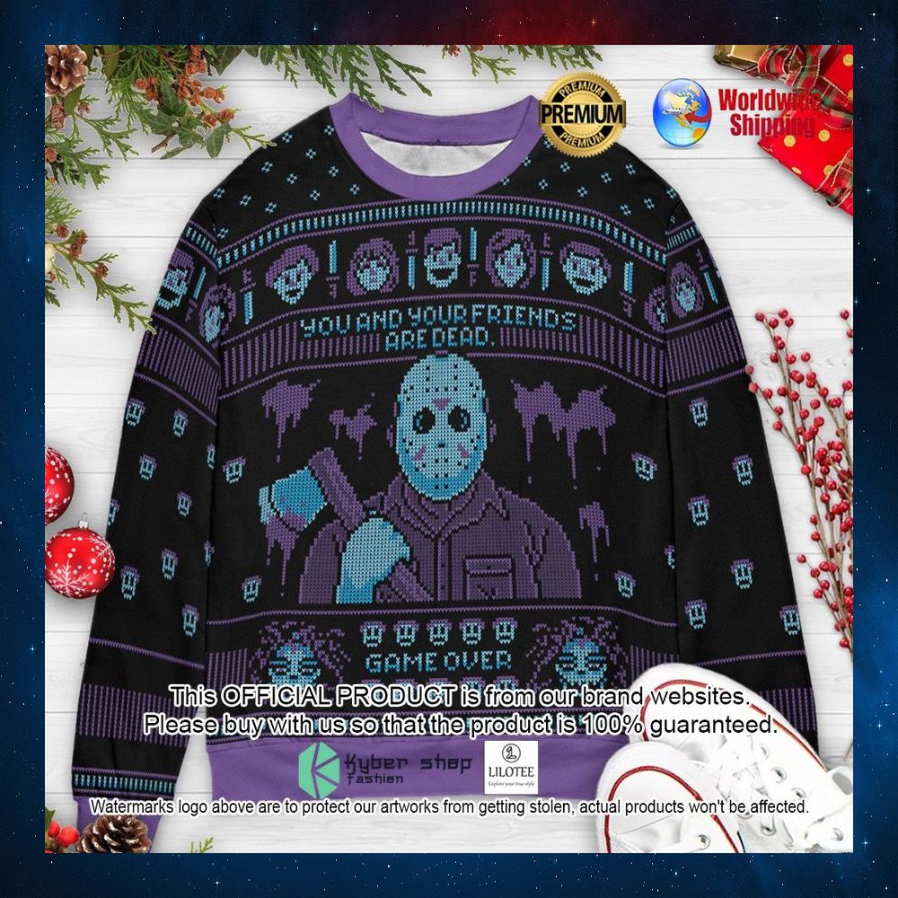jason voorhees you and your friends are dead game over christmas sweater 1 39