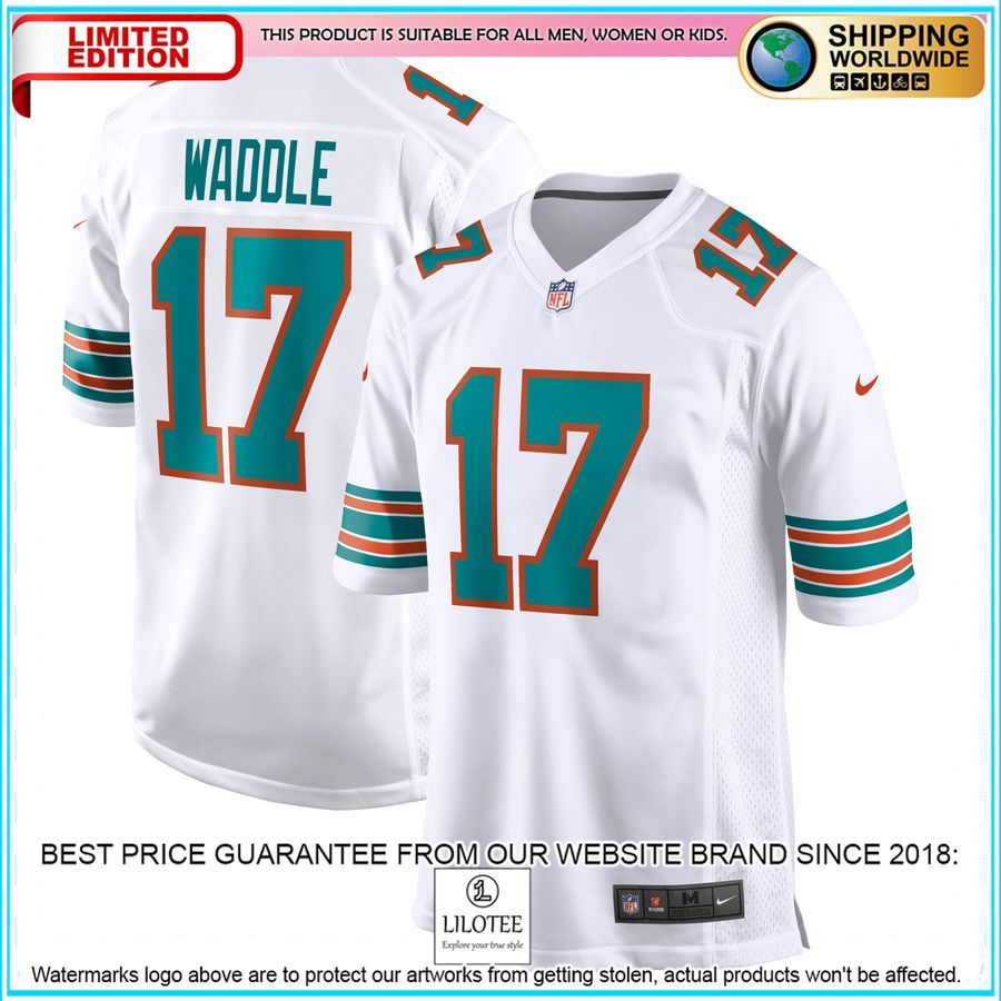 jaylen waddle miami dolphins white football jersey 1 71