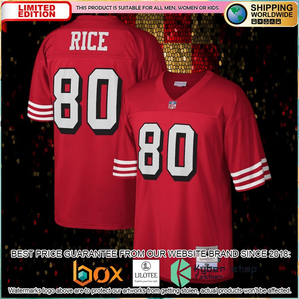jerry rice san francisco 49ers mitchell ness 1994 legacy replica scarlet football jersey 1 572