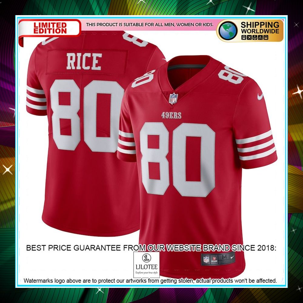 jerry rice san francisco 49ers vapor retired player scarlet football jersey 1 990