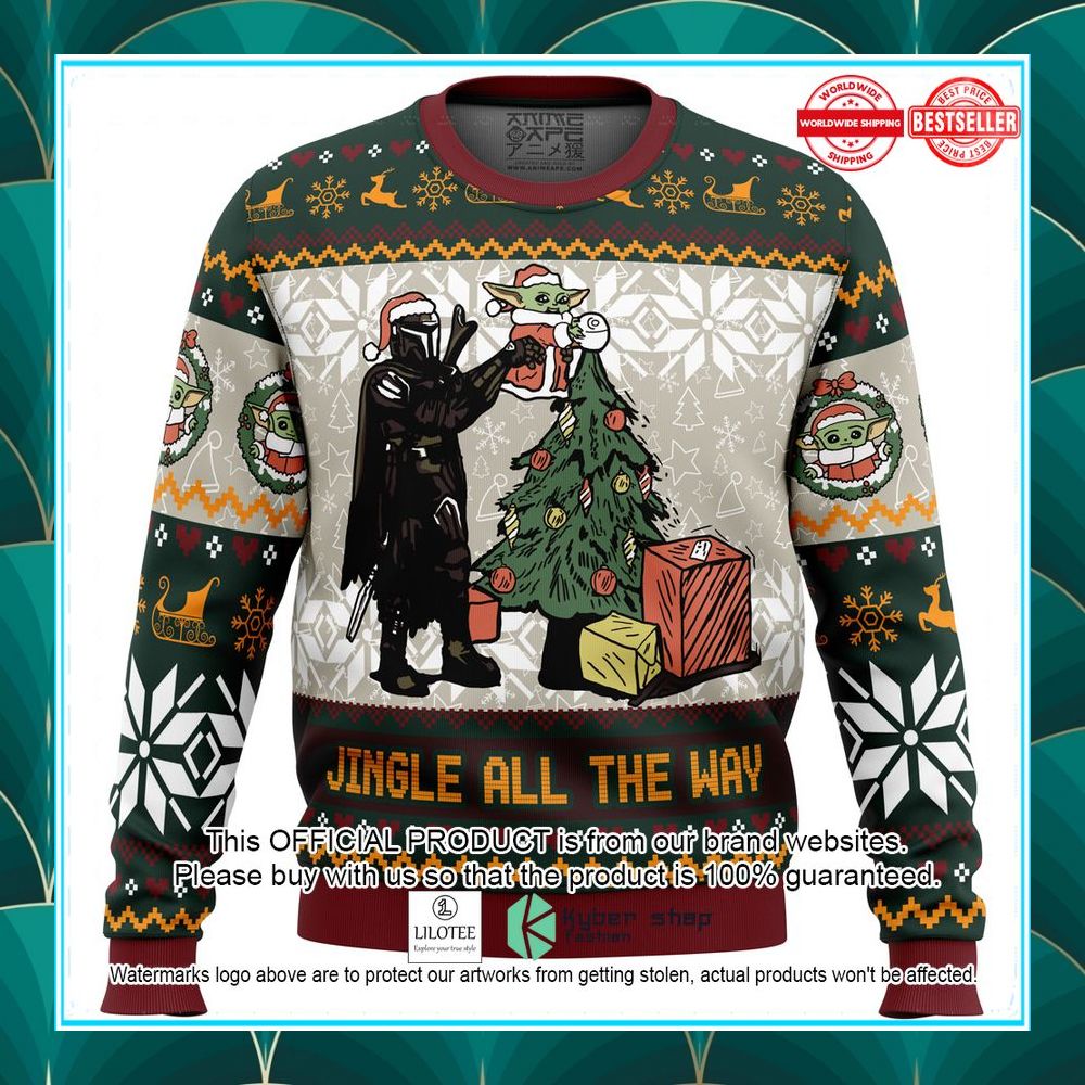 jingle all the way mandalorian star wars ugly christmas sweater 1 178